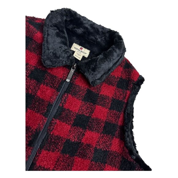 WOOLRICH PLAID Faux Fur Fleece Vintage Y2K Designer Fall Vest Womens Large - Picture 2 of 6